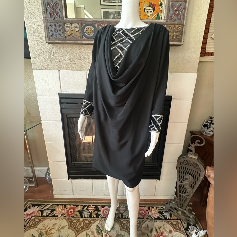 vtg Nite Line Women’s Black Beaded sequins Evening cocktail Dress Size 10